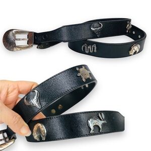 Vintage USA made SOUTHWESTERN leather belt 38 Black CONCHO silver creek Navajo